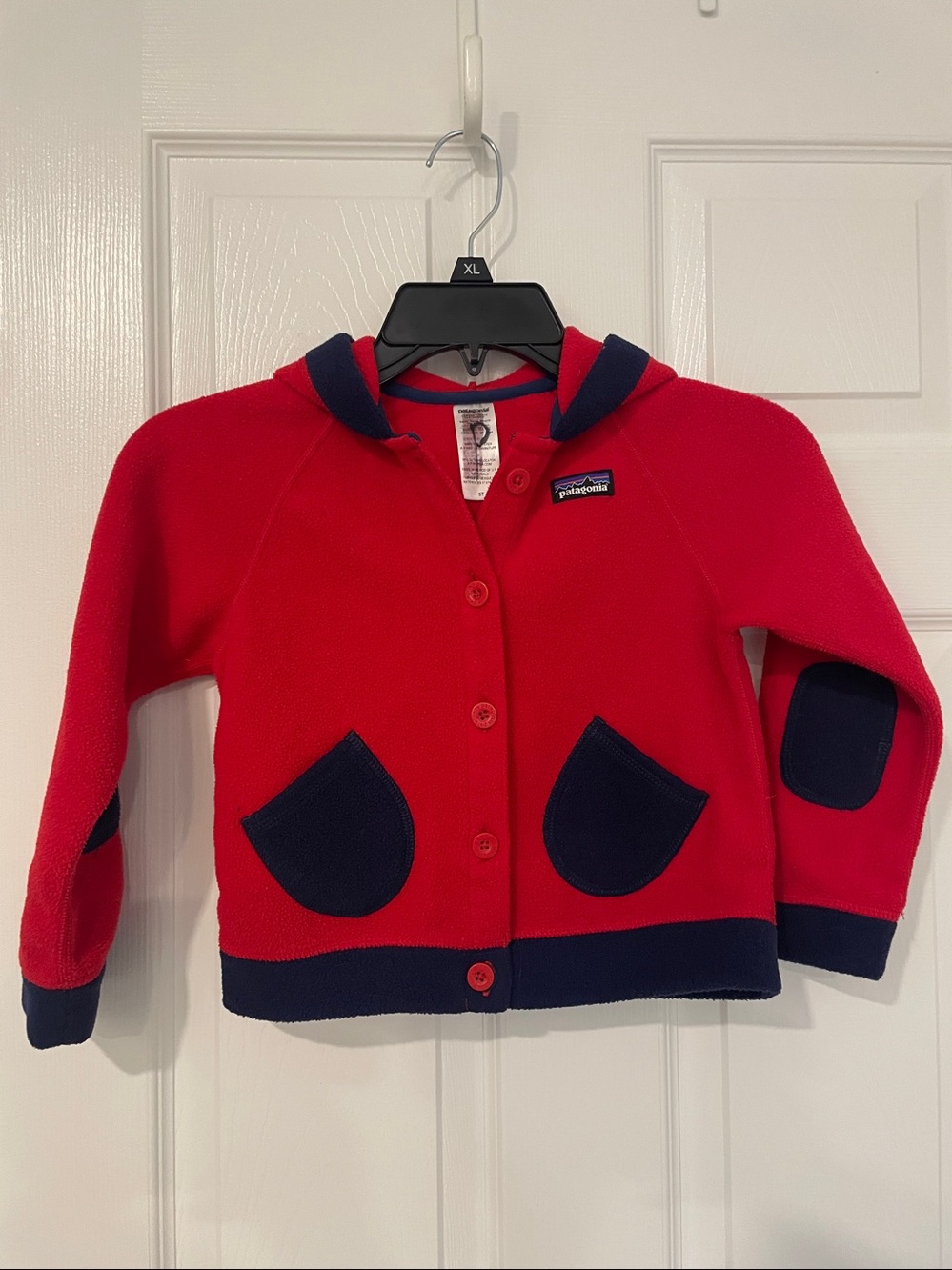 Patagonia Kids Red Hooded Fleece with Navy Accents size 5T